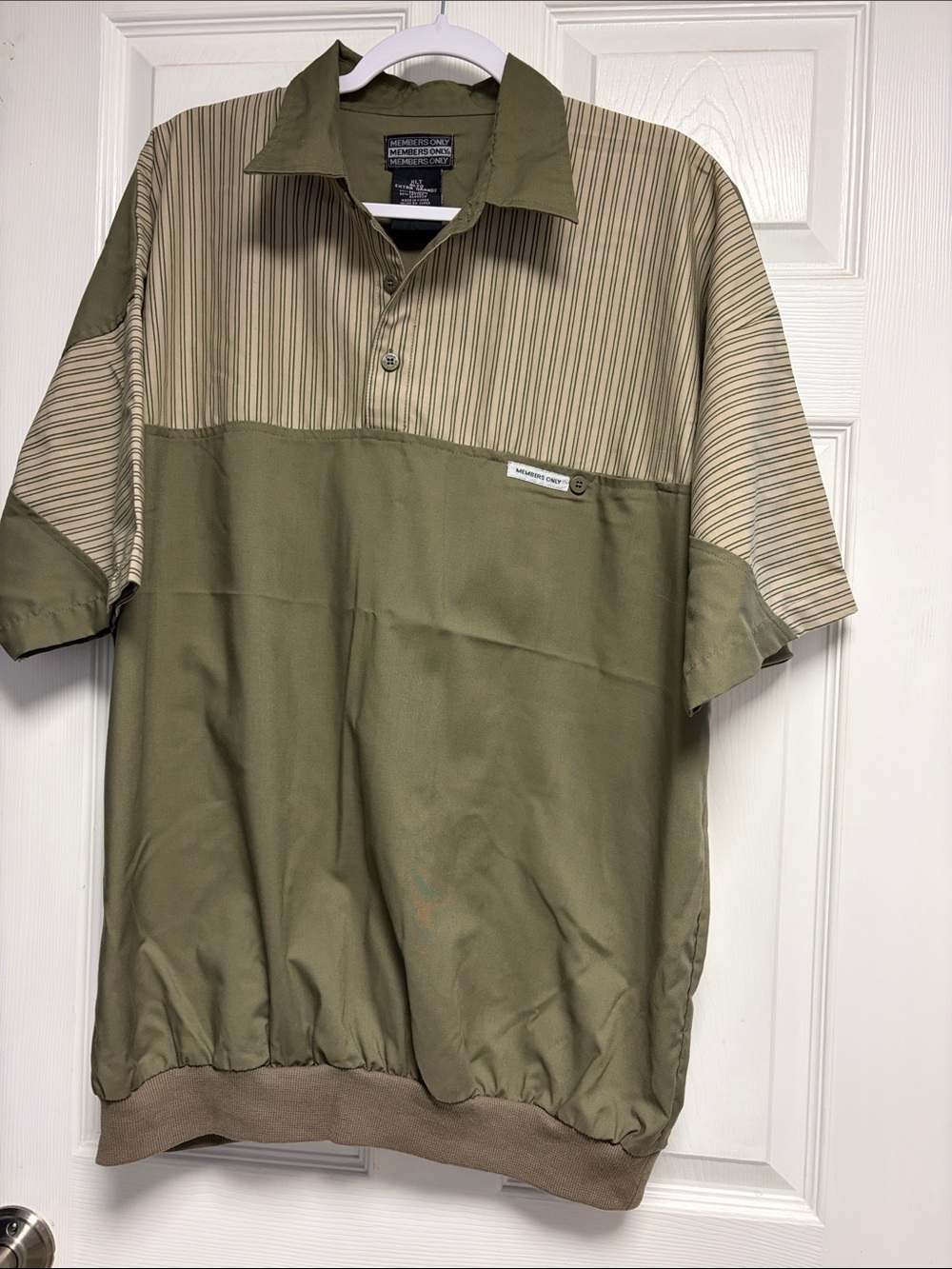 Members Only Olive and Beige Short-Sleeve Polo XLT
